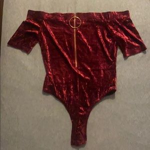 Red velvet bodysuit with tags